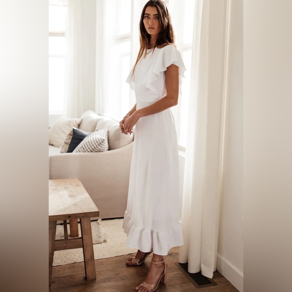 Böhme White Maxi Ruffle Dress